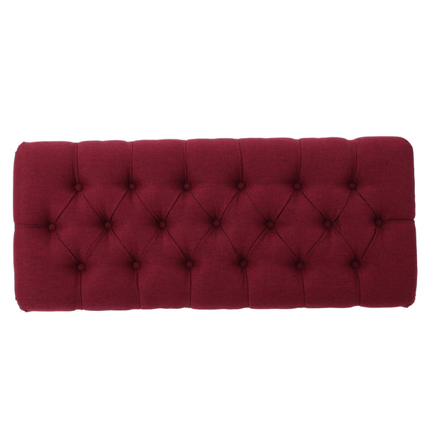 Tufted Fabric Ottoman Bench – Deep Red