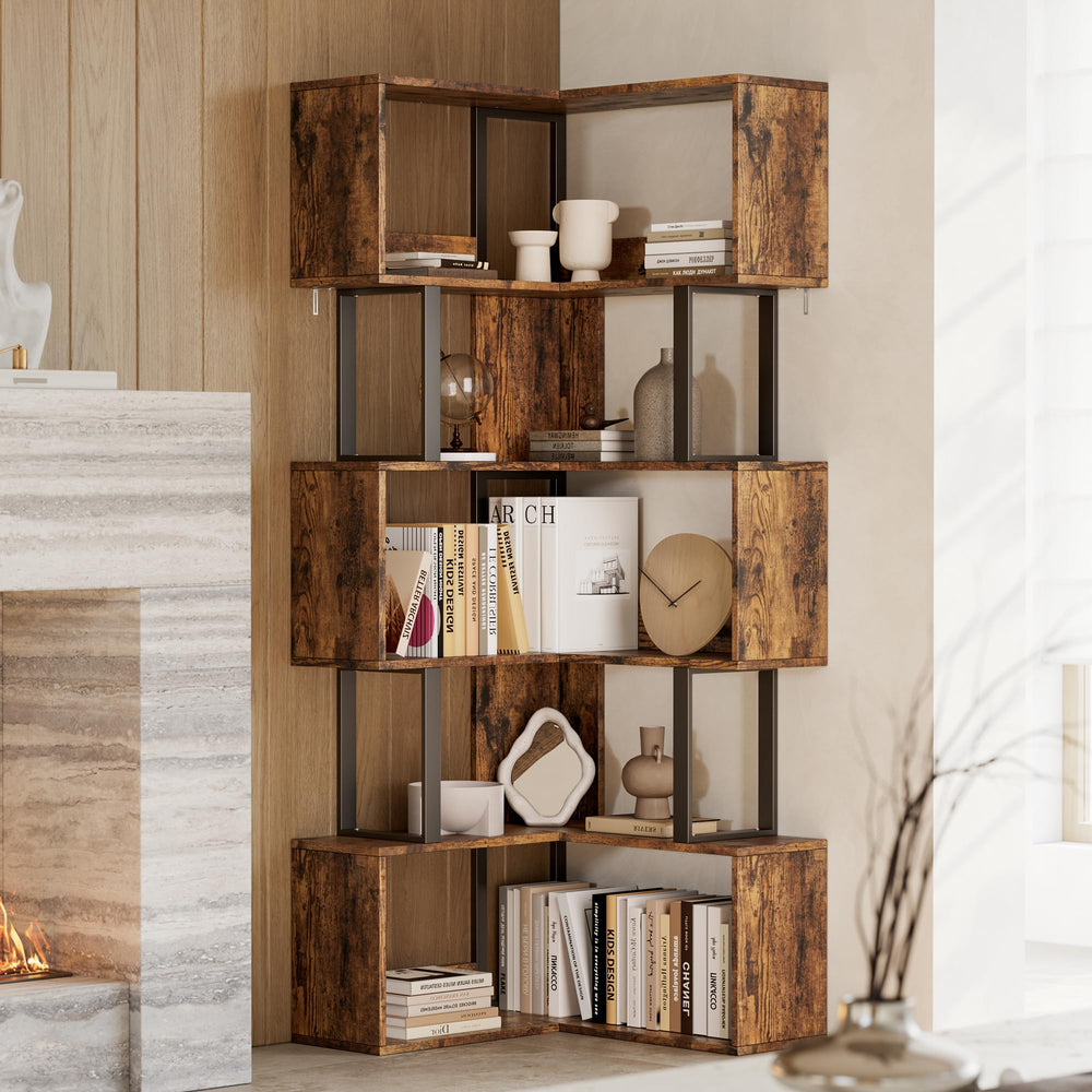 6-Tier L-Shaped Corner Bookshelf