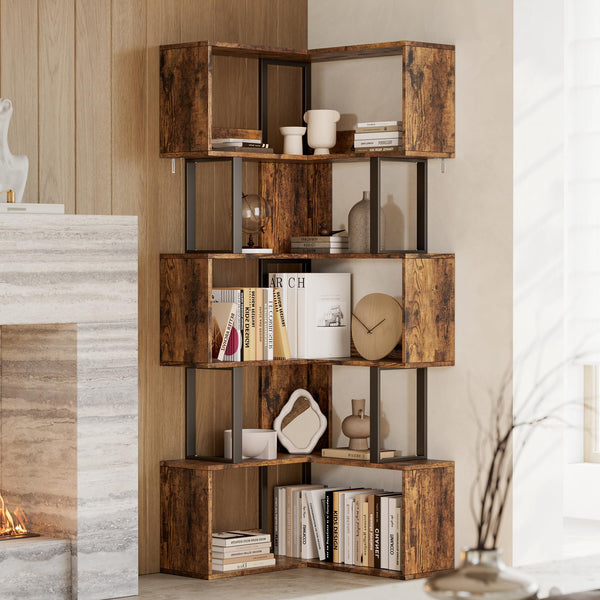 6-Tier L-Shaped Corner Bookshelf