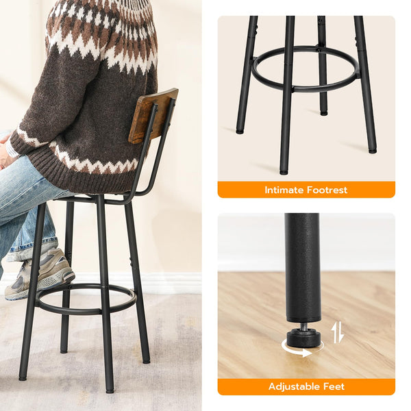 Round Bar Stools Set of 2 with Back