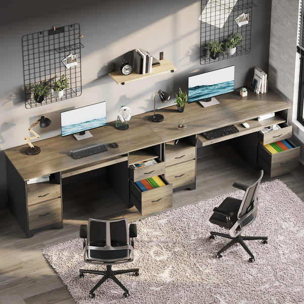 59-Inch Executive Office Desk with 4 Drawers, File Drawer, Keyboard Tray & Dual Pedestals