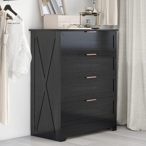 4-Drawer Bedroom Dresser with Gold Handles