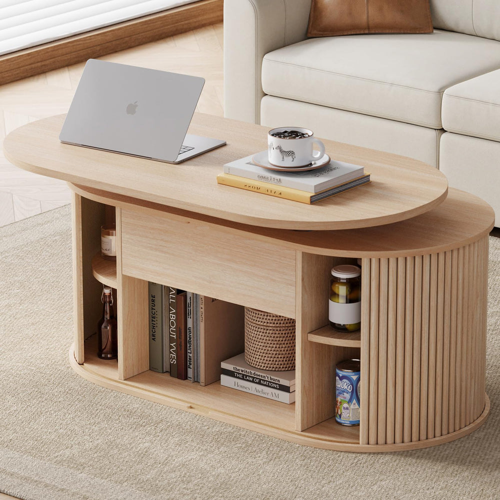 Lift Top Coffee Table with Tambour Door & Storage