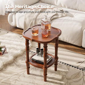 2-Tier Round Solid Wood Side Table
