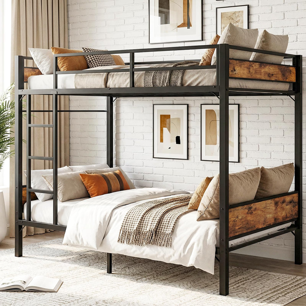 Twin Over Twin Metal Bunk Bed with Clothes Rail & Under-Bed Storage