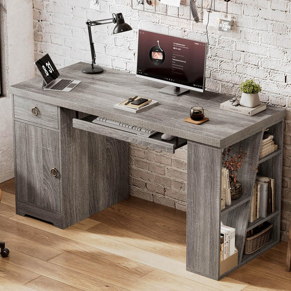 55" L-Shaped Corner Office Desk with Drawers, Cabinet, Shelves & Keyboard Tray