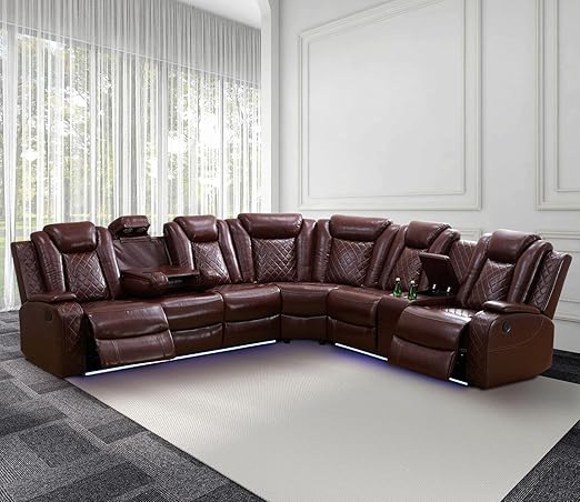 Power Recliner Sectional Sofa with LED Lights