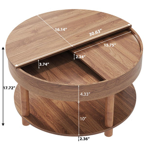 Round Coffee Table with 2-Tier Rotating Storage, 30.63"