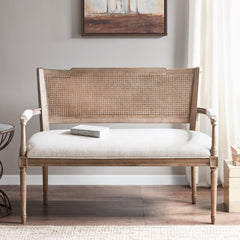 Farmhouse Settee with Rattan Back & Padded Arms