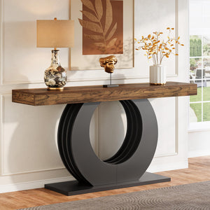 63-Inch Rustic Console Sofa Table with Black Circle Base