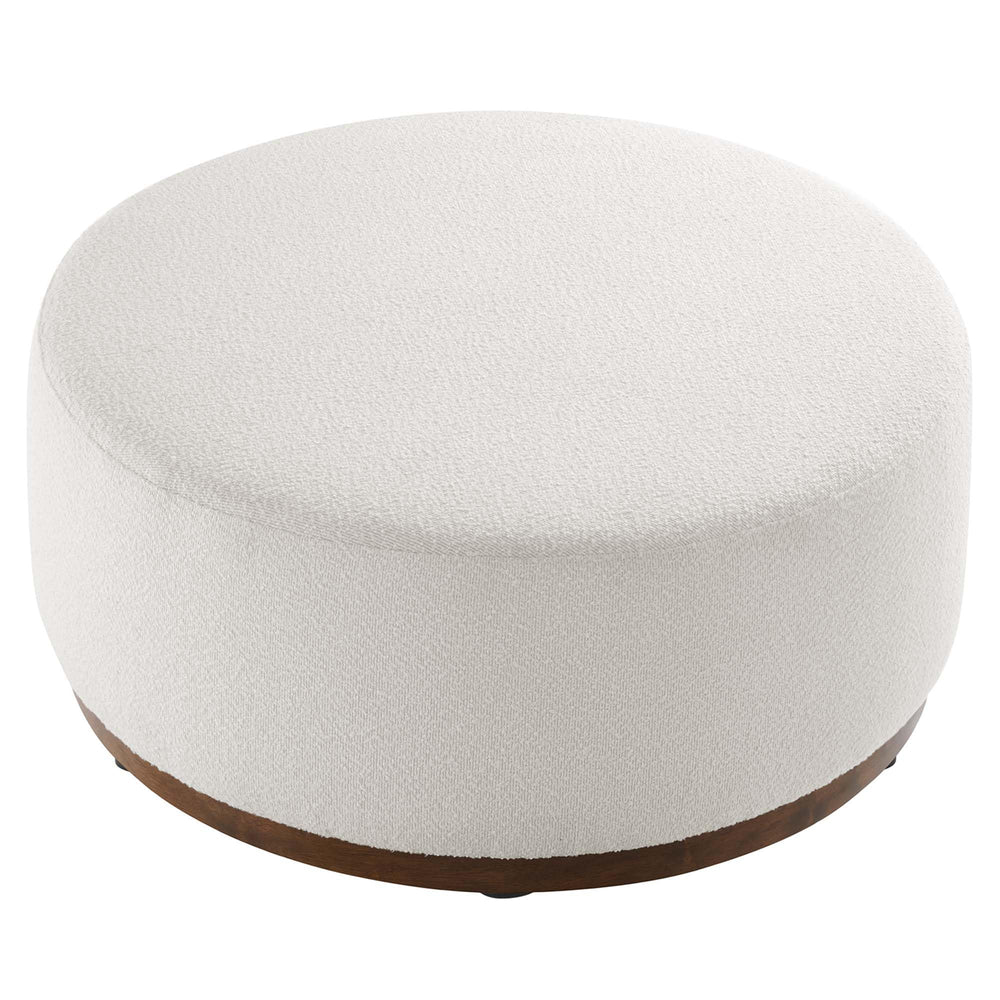 38" Round Boucle Upholstered Ottoman with Wood Base