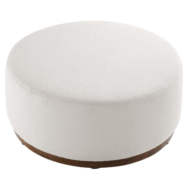 38" Round Boucle Upholstered Ottoman with Wood Base