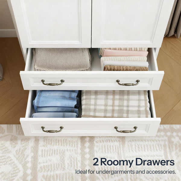 Farmhouse Armoire Wardrobe Closet with 2 Doors & 2 Drawers