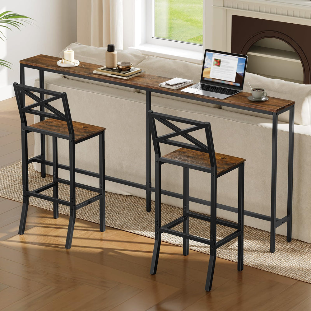Bar Stools Set of 2 with Backrest and Footrest, 26-Inch Counter Height
