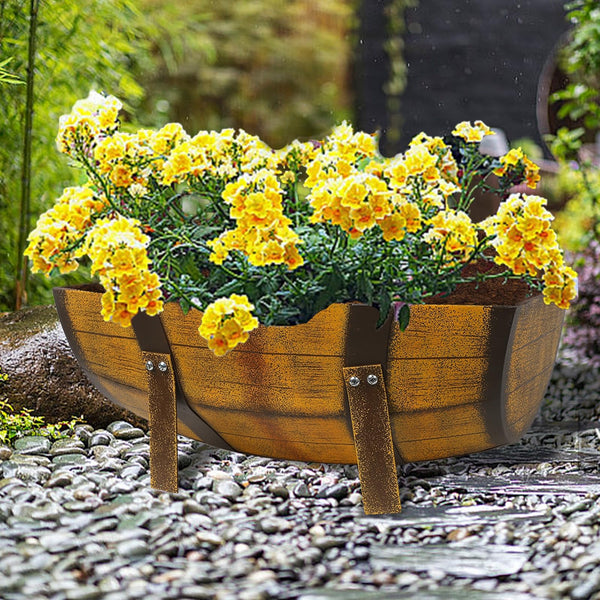 Metal Half Barrel Planters (2 Pack) with Legs – Rustic Outdoor Garden Planter