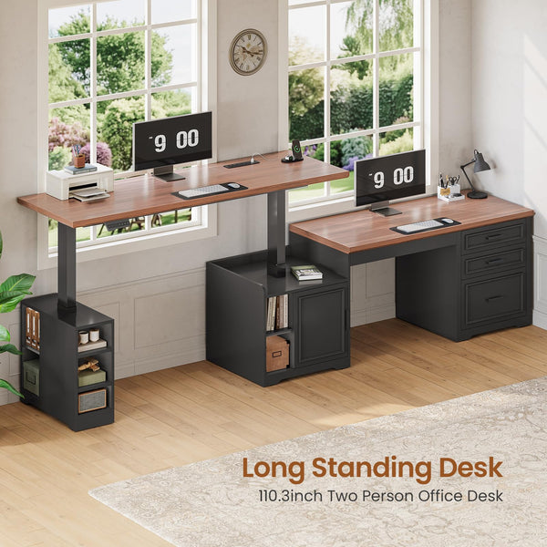 L-Shaped Electric Standing Desk with Drawers, Shelves & Power Outlet