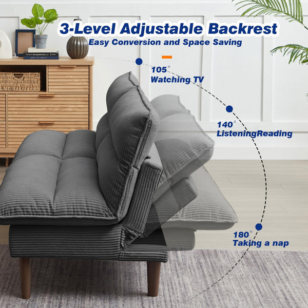 Convertible Futon Sofa Bed with Adjustable Backrest