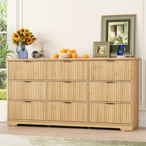 9-Drawer Fluted Dresser with Power Outlet