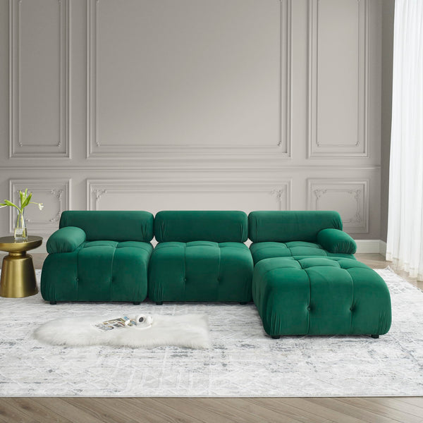 L-Shaped Modular Sectional Sofa with Reversible Ottoman – Green