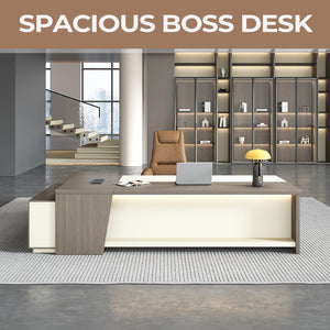 79" L-Shaped Executive Desk with Storage, Power Outlets & Lockable Drawer