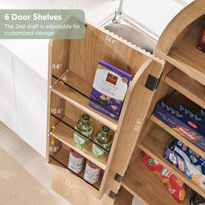 71" Tall Arched Kitchen Pantry Cabinet with Fluted Doors & Adjustable Shelves