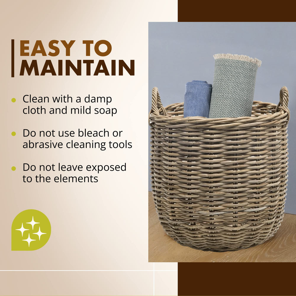 Round Rattan Storage Basket with Handles