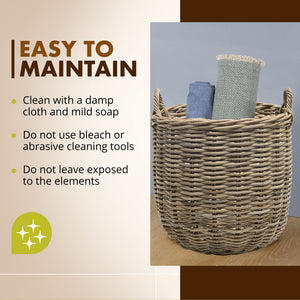 Round Rattan Storage Basket with Handles