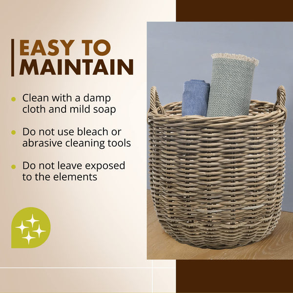 Round Rattan Storage Basket with Handles