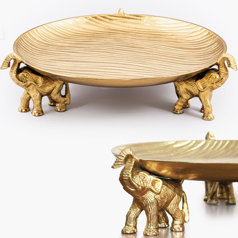 Round Decorative Tray with Elephant Base