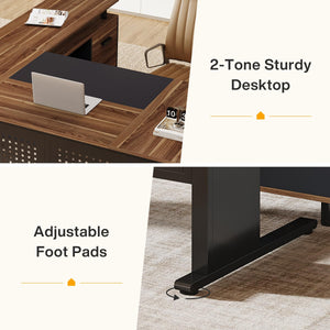 L-Shaped Executive Desk with File Cabinet and Storage Shelves
