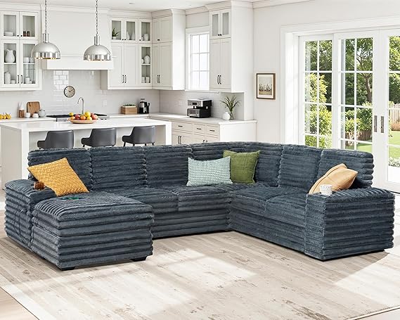 U-Shaped Sectional Sofa with Storage Chaise & Charging Ports