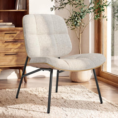 Mid-Century Modern Armless Accent Chair, Chenille Upholstered, Bentwood Frame