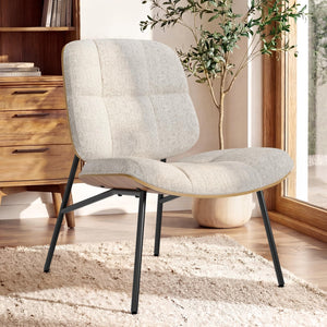 Mid-Century Modern Armless Accent Chair, Chenille Upholstered, Bentwood Frame