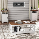 Farmhouse Rustic Coffee & End Table Set of 3 with Charging Station