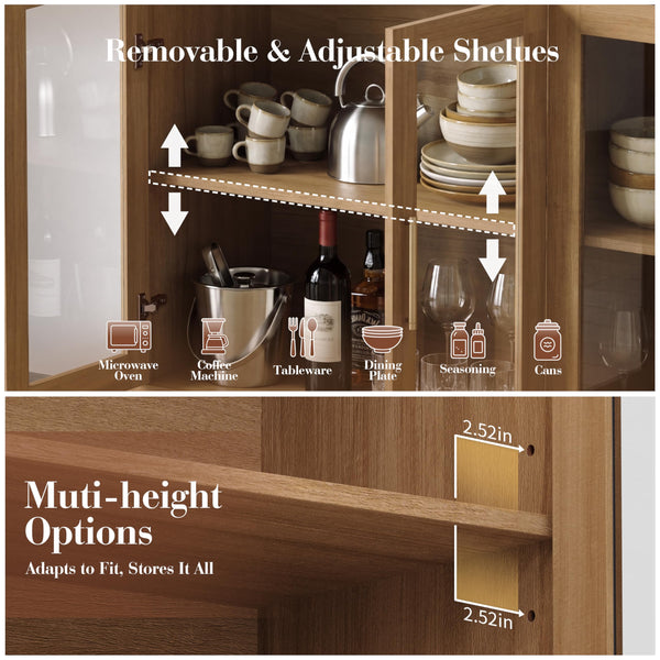 4-Door Glass Buffet Cabinet with Adjustable Shelves