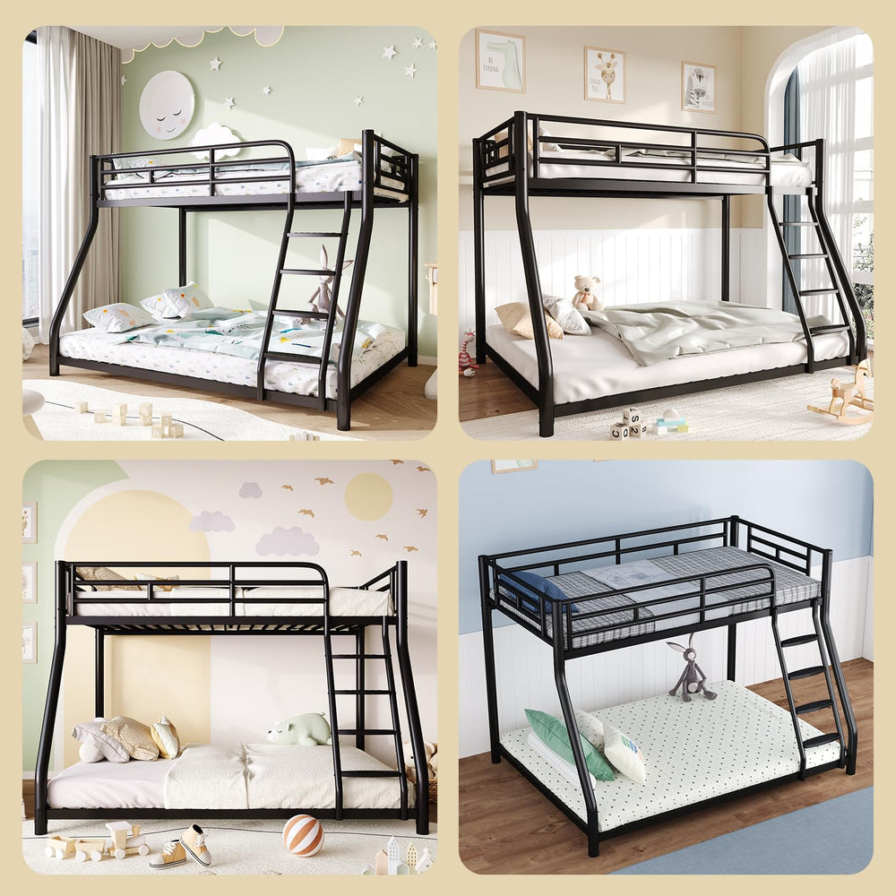 Twin Over Full Metal Bunk Bed with Safety Guardrail and Ladder