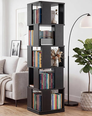 5-Tier Rotating Bookshelf Tower with 360° Swivel