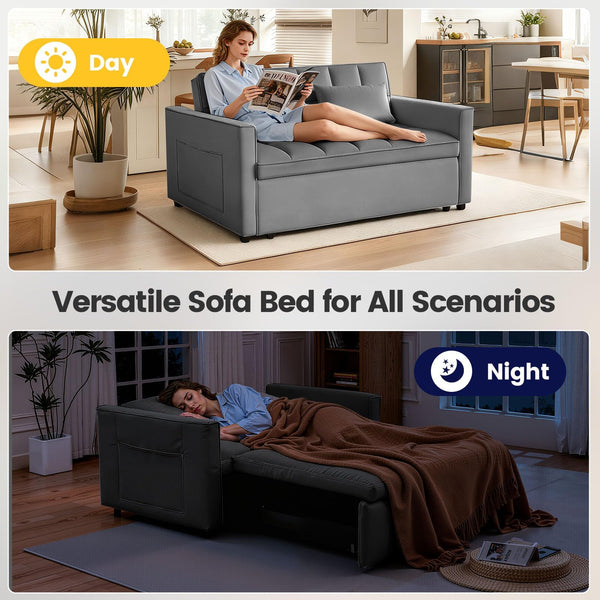 Convertible Sofa Bed with Adjustable Backrest & Side Pockets