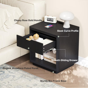 Nightstand Set of 2 with Charger Station and LED Sensor Light — Large Modern Fluted Night Stand