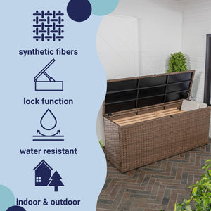 Outdoor Wicker Storage Trunk with Lockable Lid