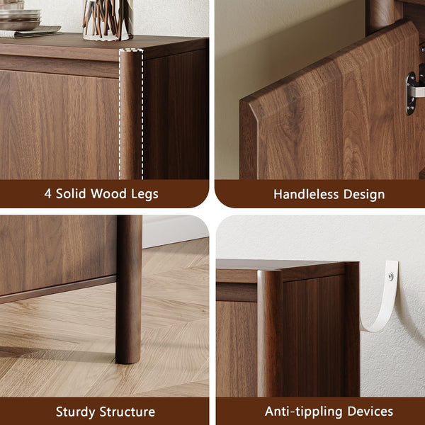 59" Wide 4-Door Sideboard Cabinet with Adjustable Shelves & Wood Legs