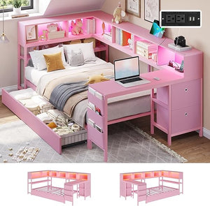 Twin Corner Bed Frame with Desk & Storage