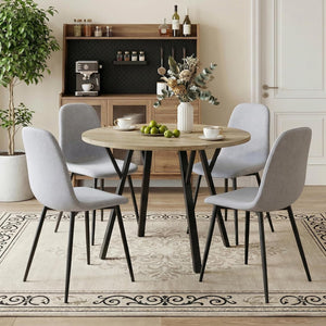 Round Dining Table Set for 4 with Upholstered Chairs