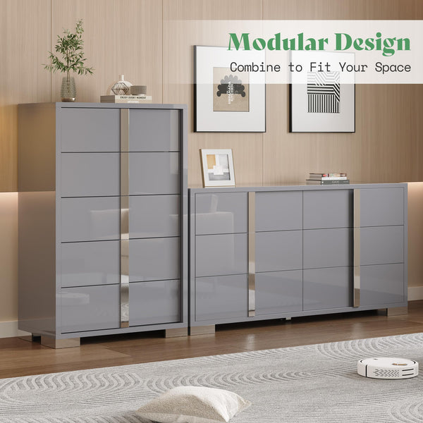 4-Piece Bedroom Dresser Set with High Gloss UV Finish