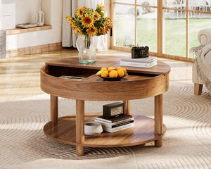 Round Coffee Table with 2-Tier Rotating Storage, 30.63"