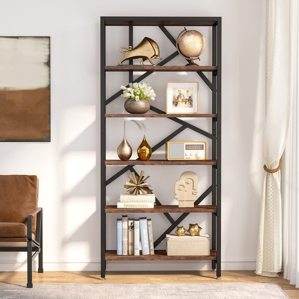 6-Tier Industrial Bookshelf 71 Inch – Open Etagere Bookcase