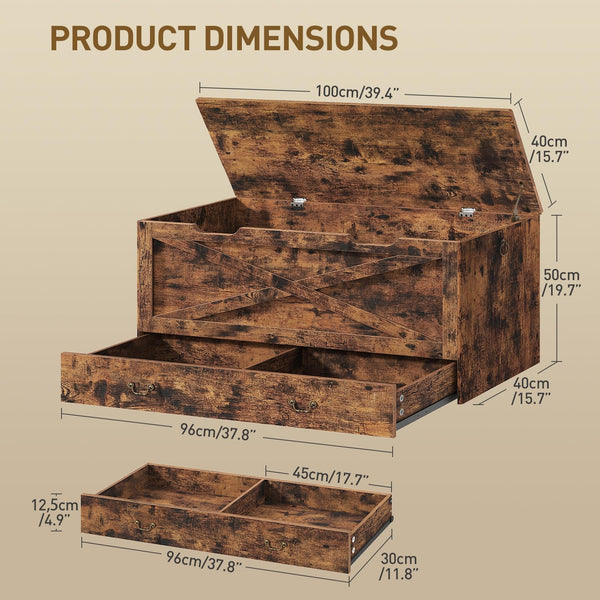 Storage Bench with Drawer, Lift Top & Pull Handles