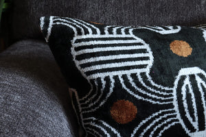 Handmade Velvet Throw Pillow – Geometric Striped, Down Feather Fill