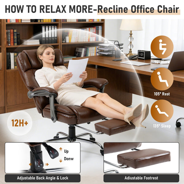 500 lbs Ergonomic Reclining Office Chair with Foot Rest
