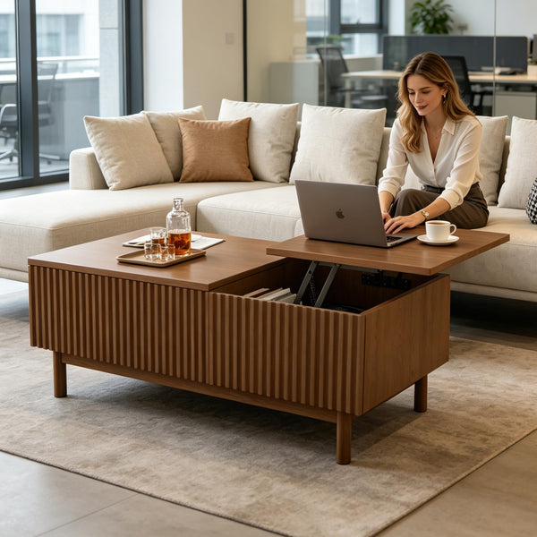 Lift Top Coffee Table with Hidden Storage & Drawers